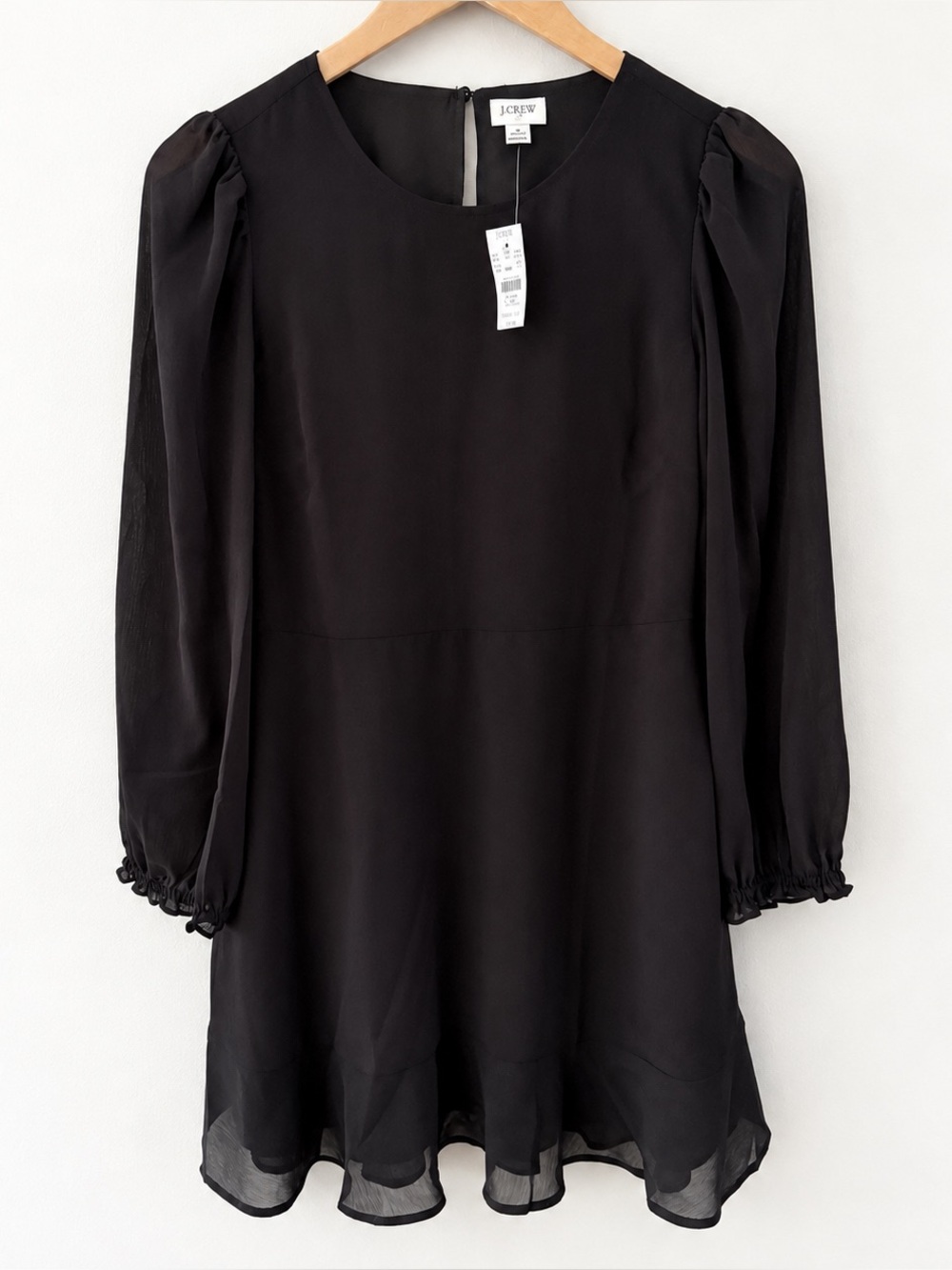 NWT J.Crew Black Puff Sleeve Mini Dress P6 Petite Long Sleeve Sheer Flounce